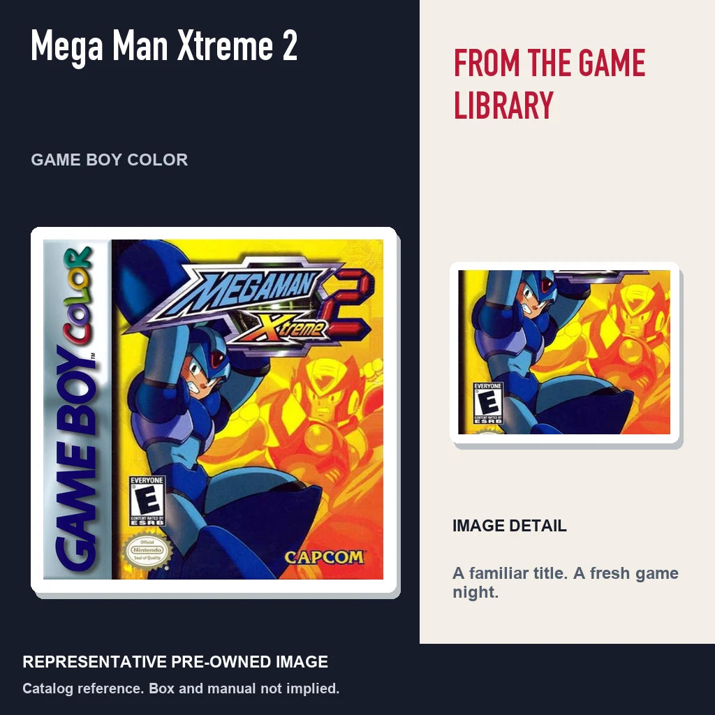 Representative pre-owned Mega Man Xtreme 2 (Game Boy Color), editorial image and detail.