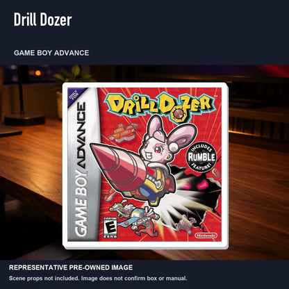 Representative pre-owned Drill Dozer (Game Boy Advance), product image in a styled desk scene.