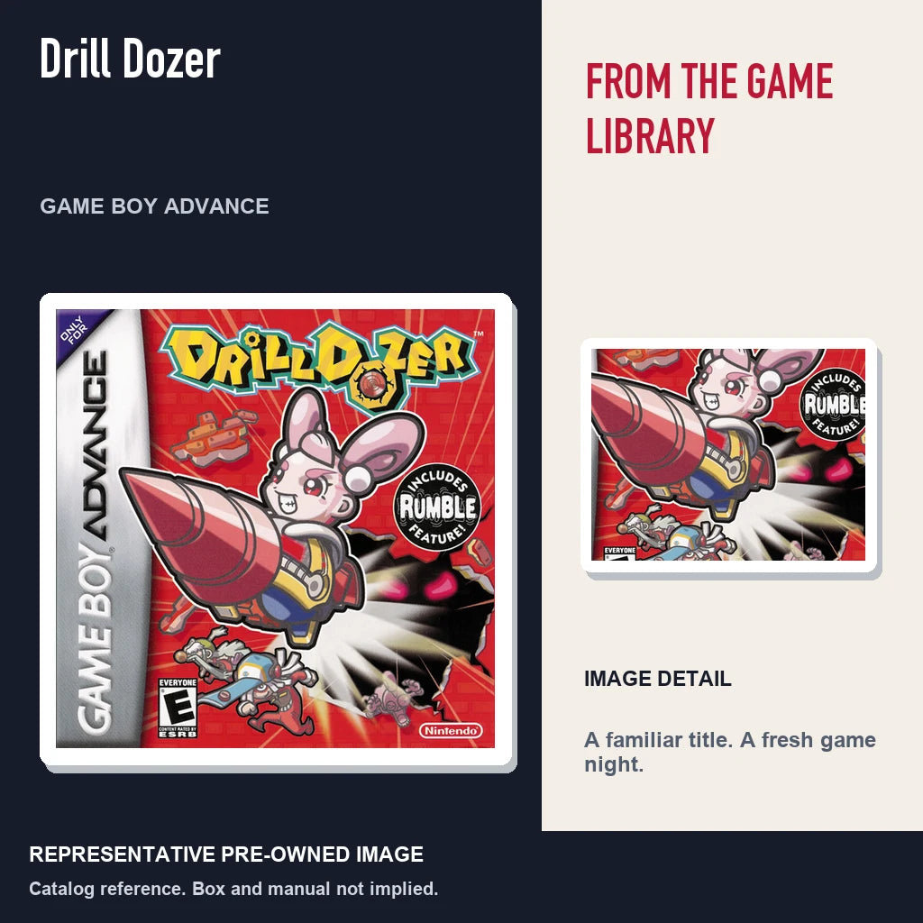 Representative pre-owned Drill Dozer (Game Boy Advance), editorial image and detail.