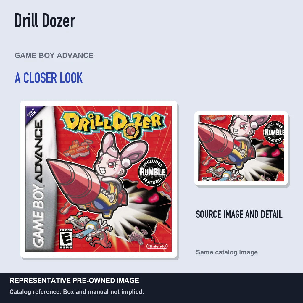 Representative pre-owned Drill Dozer (Game Boy Advance), full image with detail inset.