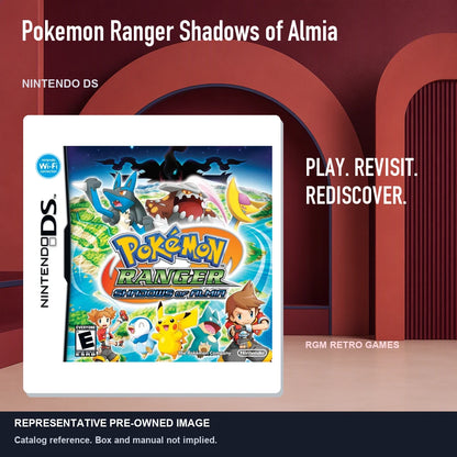 Representative pre-owned Pokemon Ranger Shadows of Almia (Nintendo DS), red retro product layout.