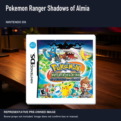 Representative pre-owned Pokemon Ranger Shadows of Almia (Nintendo DS), product image in a styled desk scene.