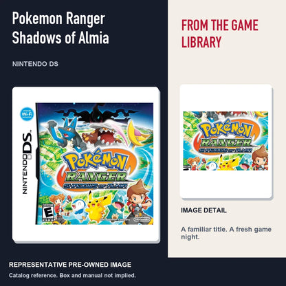 Representative pre-owned Pokemon Ranger Shadows of Almia (Nintendo DS), editorial image and detail.