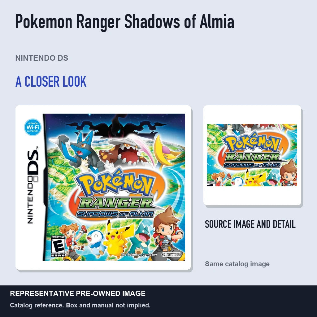 Representative pre-owned Pokemon Ranger Shadows of Almia (Nintendo DS), full image with detail inset.