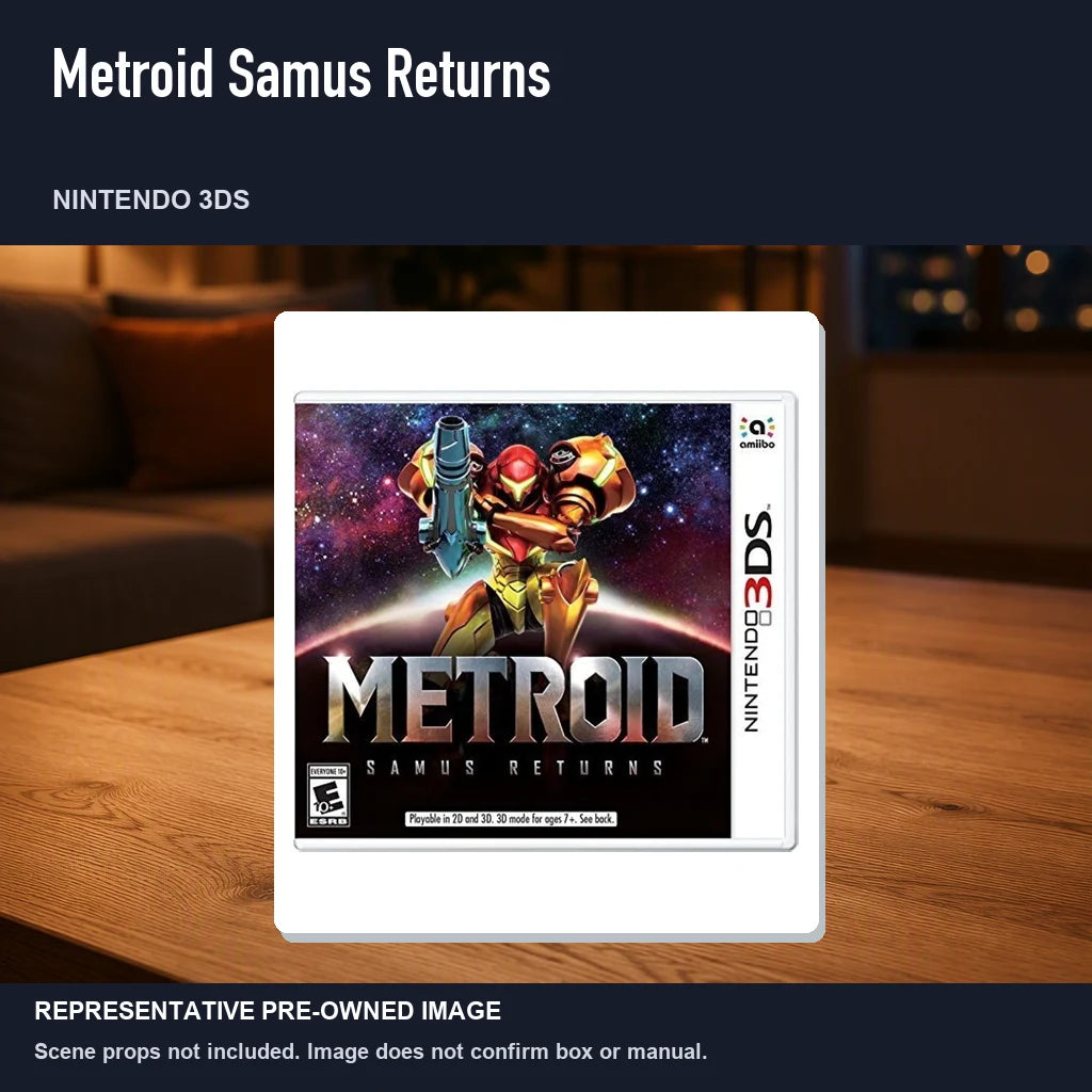 Representative pre-owned Metroid Samus Returns (Nintendo 3DS), product image in a styled room scene.