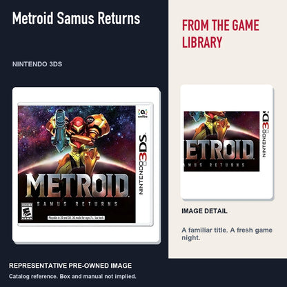 Representative pre-owned Metroid Samus Returns (Nintendo 3DS), editorial image and detail.