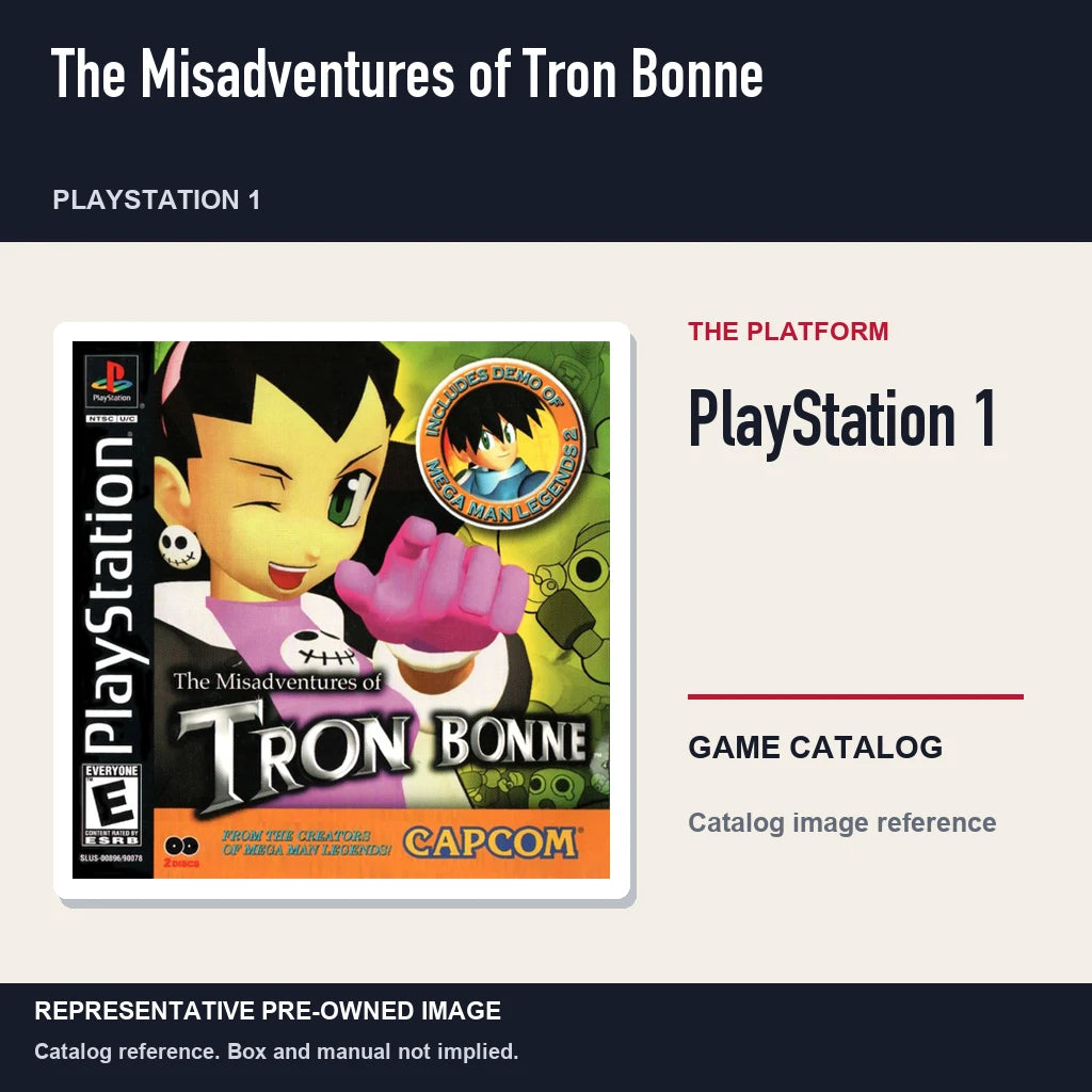 Representative pre-owned The Misadventures of Tron Bonne (PlayStation 1), platform product layout.