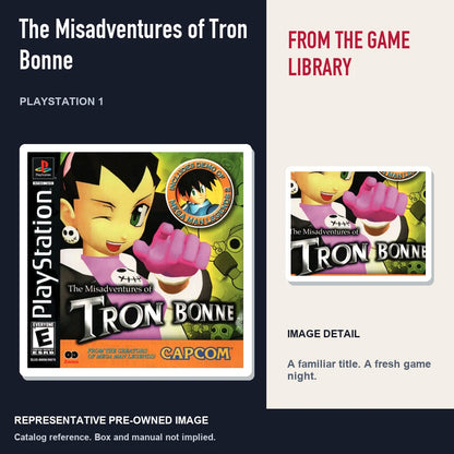 Representative pre-owned The Misadventures of Tron Bonne (PlayStation 1), editorial image and detail.