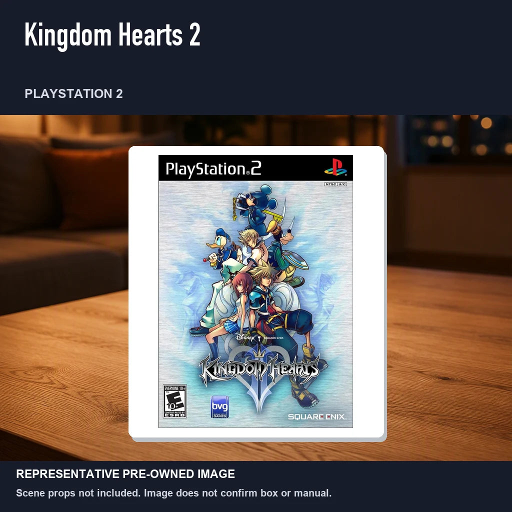 Representative pre-owned Kingdom Hearts 2 (PlayStation 2), product image in a styled room scene.