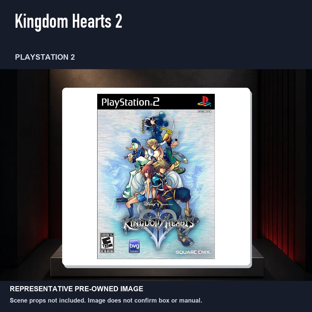 Representative pre-owned Kingdom Hearts 2 (PlayStation 2), product image on a display panel.