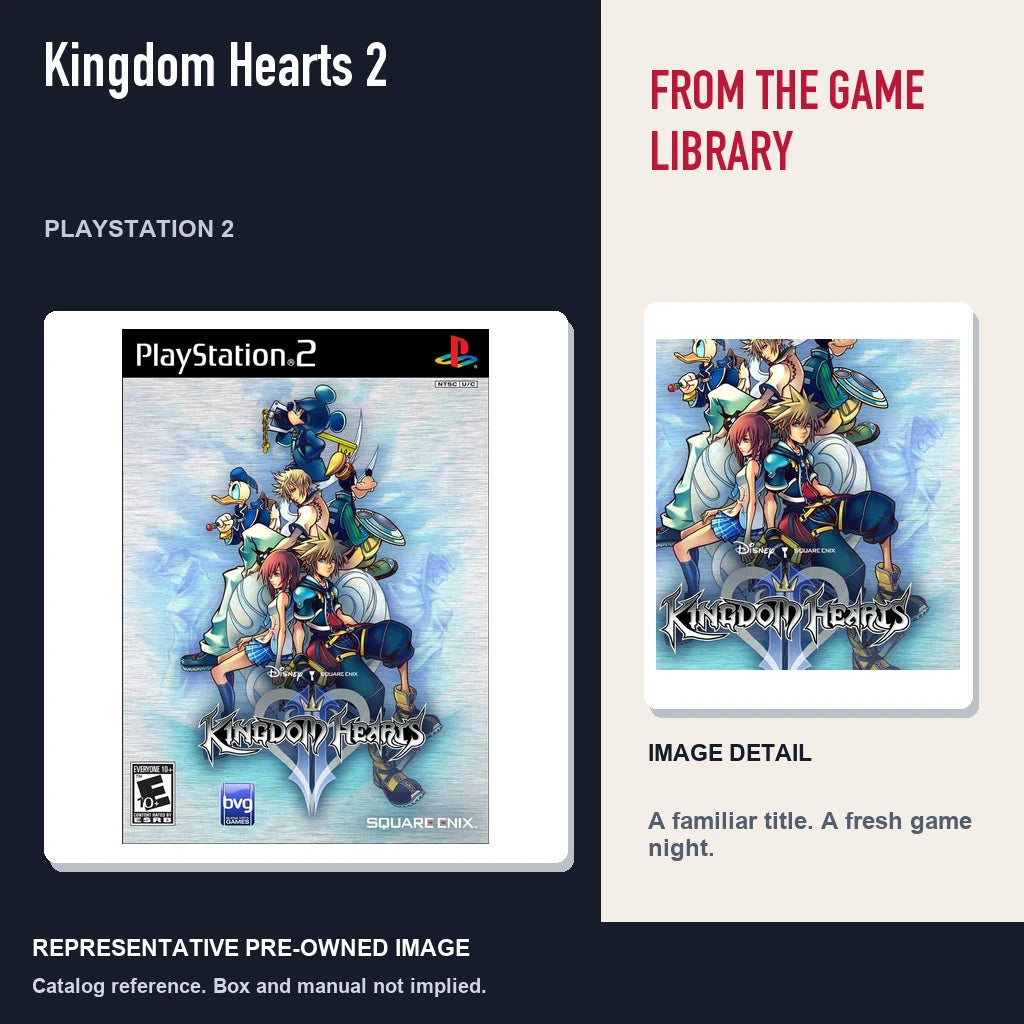 Representative pre-owned Kingdom Hearts 2 (PlayStation 2), editorial image and detail.