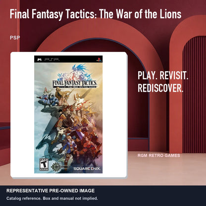 Representative pre-owned Final Fantasy Tactics: The War of the Lions (PSP), red retro product layout.