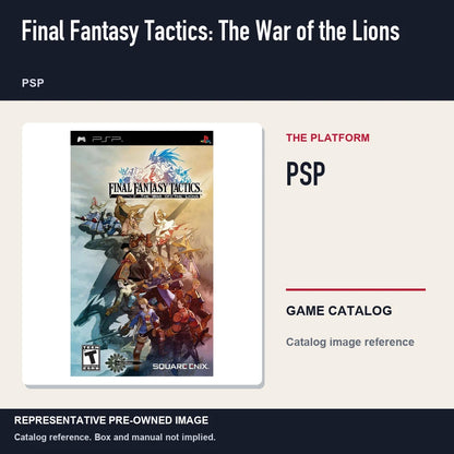 Representative pre-owned Final Fantasy Tactics: The War of the Lions (PSP), platform product layout.