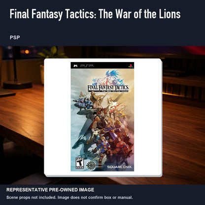 Representative pre-owned Final Fantasy Tactics: The War of the Lions (PSP), product image in a styled desk scene.