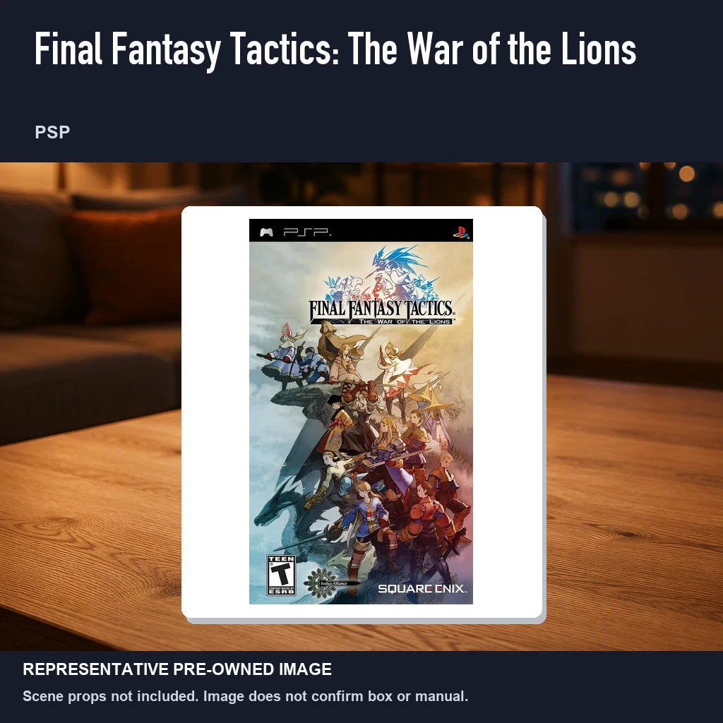 Representative pre-owned Final Fantasy Tactics: The War of the Lions (PSP), product image in a styled room scene.