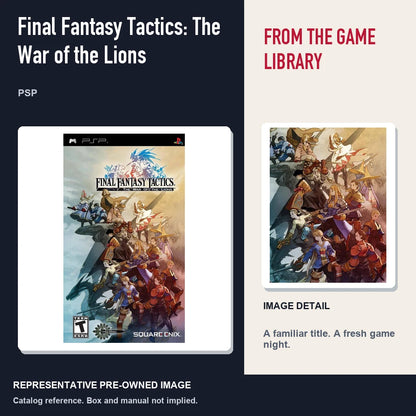 Representative pre-owned Final Fantasy Tactics: The War of the Lions (PSP), editorial image and detail.