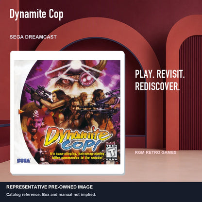 Representative pre-owned Dynamite Cop (Sega Dreamcast), red retro product layout.