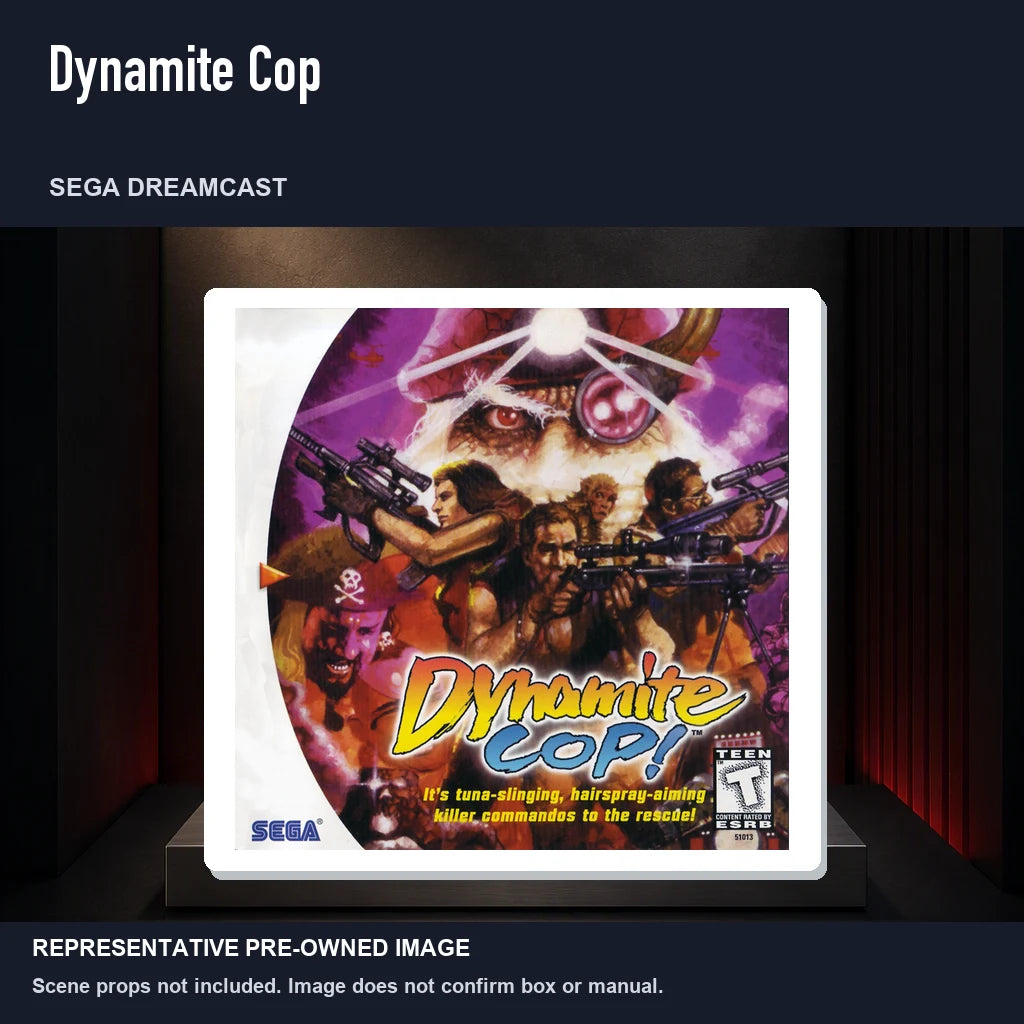 Representative pre-owned Dynamite Cop (Sega Dreamcast), product image on a display panel.