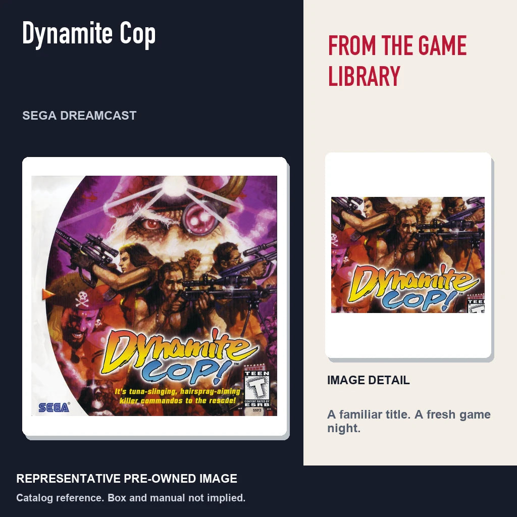 Representative pre-owned Dynamite Cop (Sega Dreamcast), editorial image and detail.