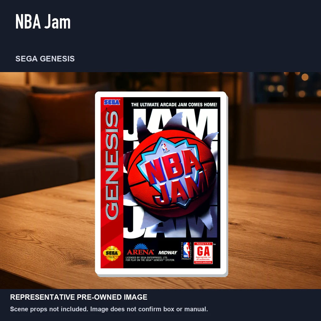 Representative pre-owned NBA Jam (Sega Genesis), product image in a styled room scene.