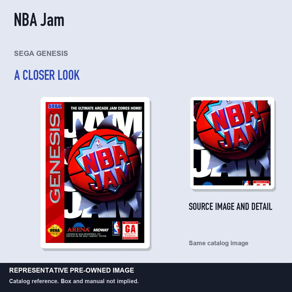 Representative pre-owned NBA Jam (Sega Genesis), full image with detail inset.