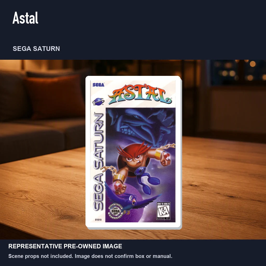 Representative pre-owned Astal (Sega Saturn), product image in a styled room scene.