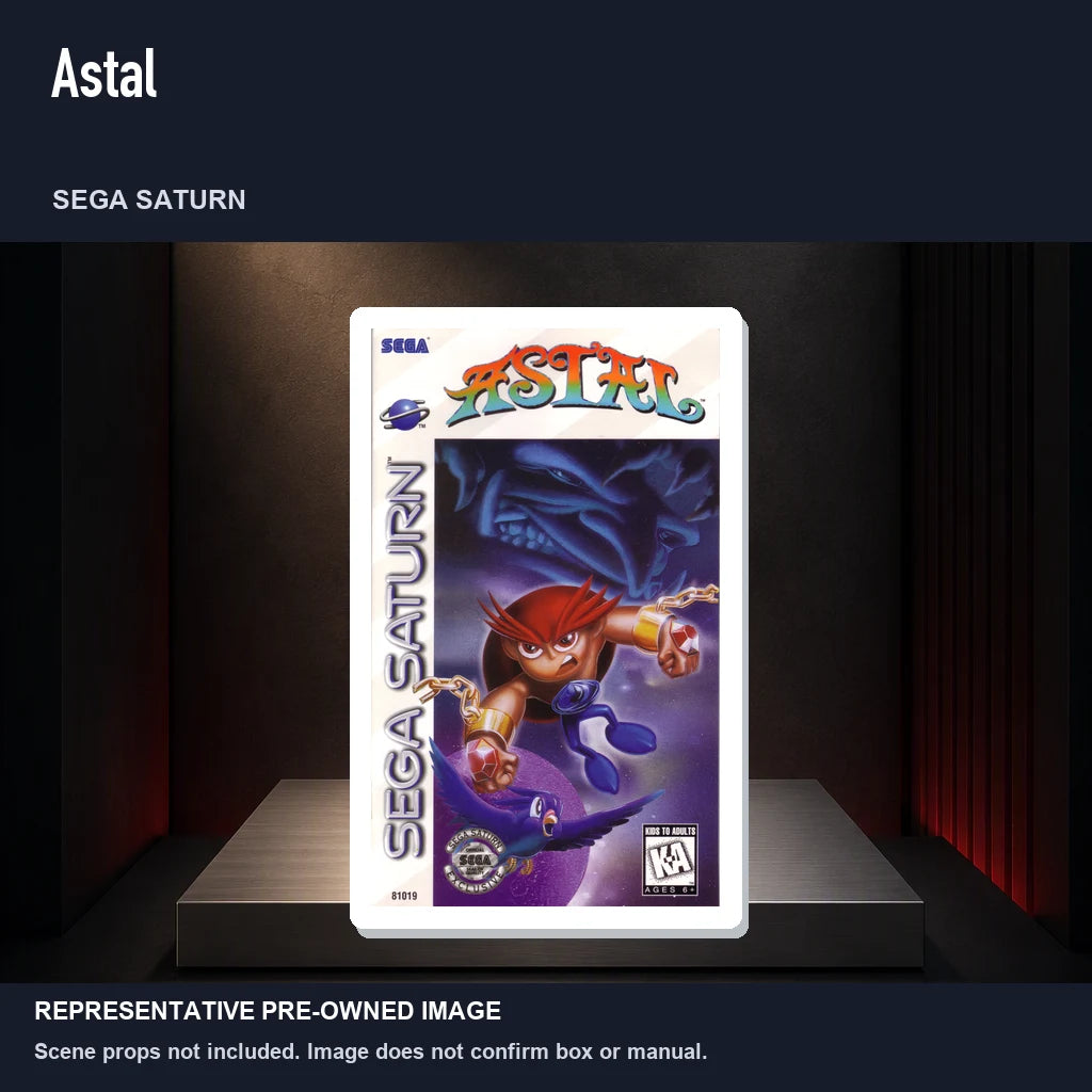 Representative pre-owned Astal (Sega Saturn), product image on a display panel.