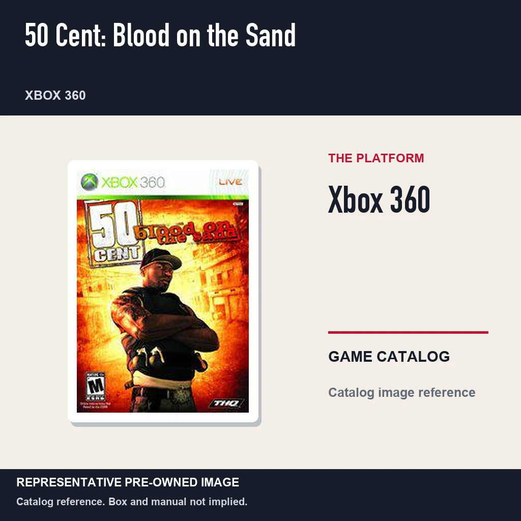 Representative pre-owned 50 Cent: Blood on the Sand (Xbox 360), platform product layout.