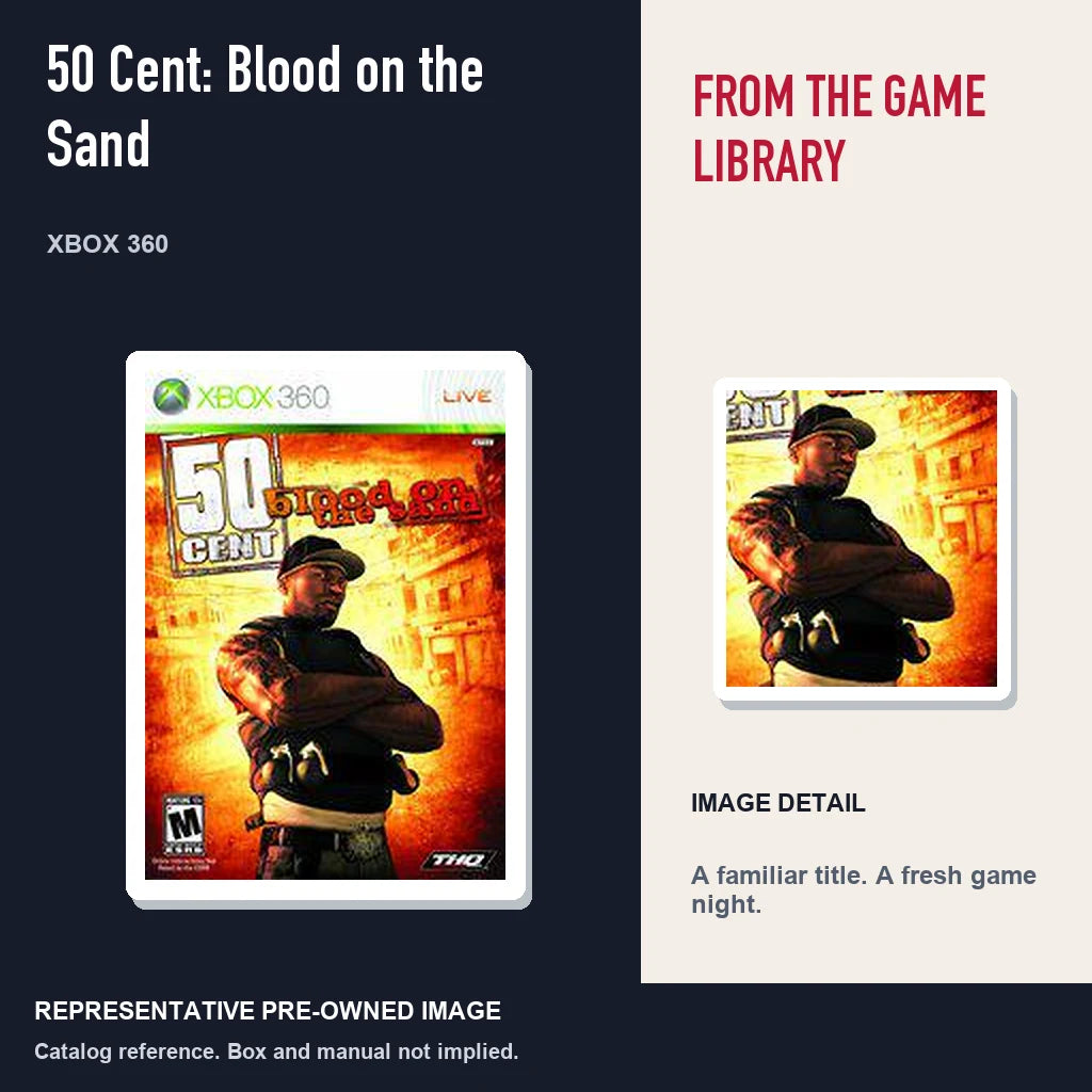 Representative pre-owned 50 Cent: Blood on the Sand (Xbox 360), editorial image and detail.