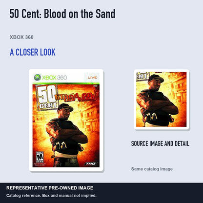 Representative pre-owned 50 Cent: Blood on the Sand (Xbox 360), full image with detail inset.