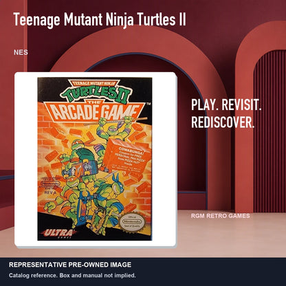 Representative pre-owned Teenage Mutant Ninja Turtles II (NES), red retro product layout.