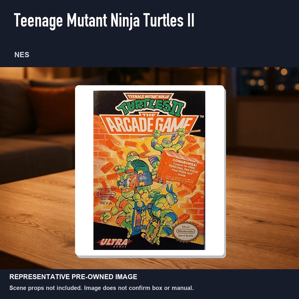 Representative pre-owned Teenage Mutant Ninja Turtles II (NES), product image in a styled room scene.