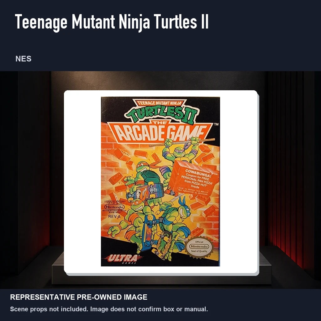 Representative pre-owned Teenage Mutant Ninja Turtles II (NES), product image on a display panel.