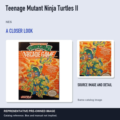 Representative pre-owned Teenage Mutant Ninja Turtles II (NES), full image with detail inset.