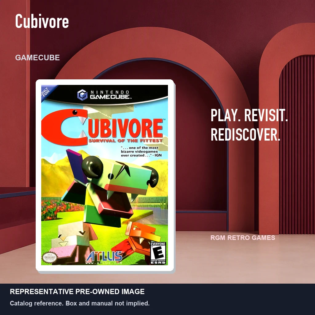 Representative pre-owned Cubivore (GameCube), red retro product layout.