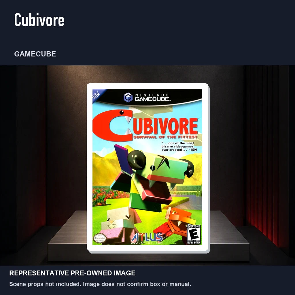 Representative pre-owned Cubivore (GameCube), product image on a display panel.