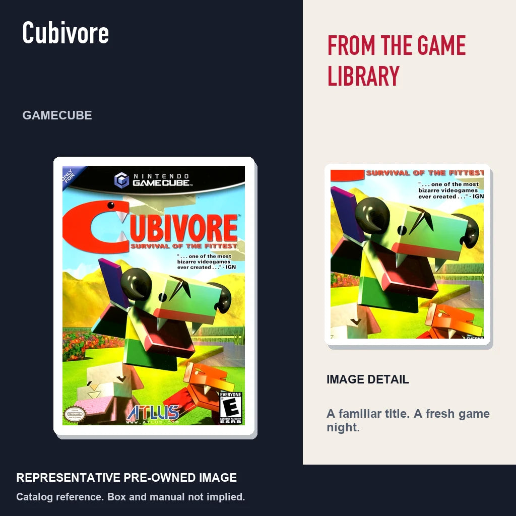 Representative pre-owned Cubivore (GameCube), editorial image and detail.