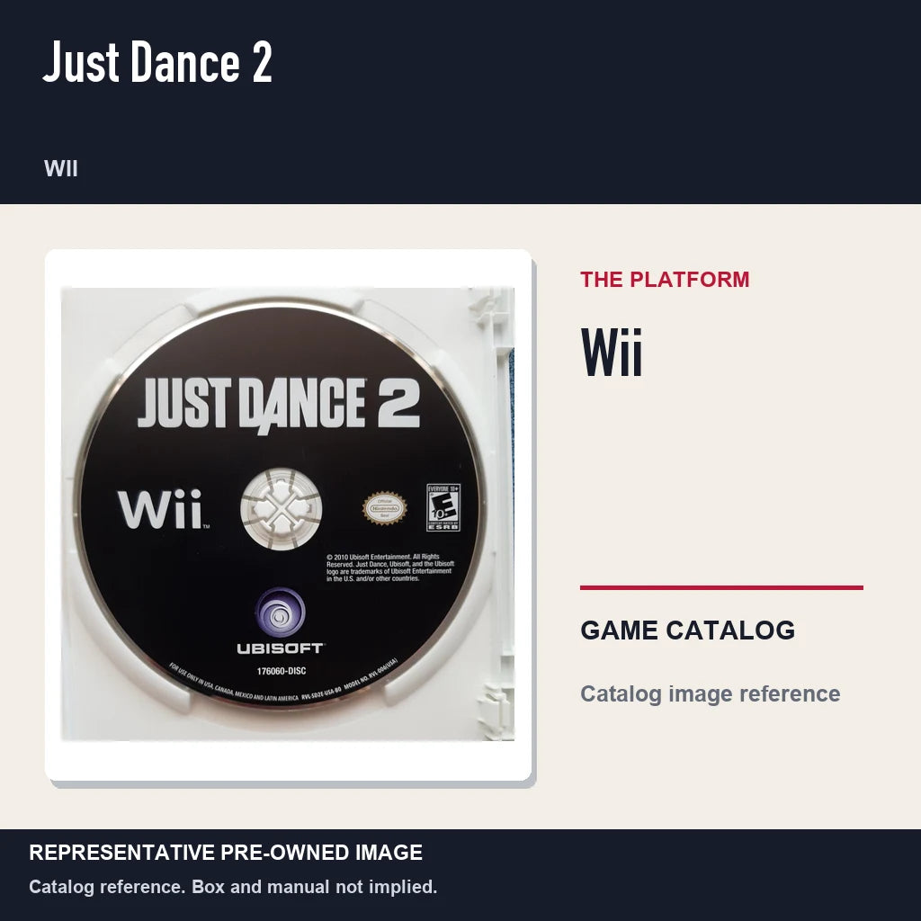 Representative pre-owned Just Dance 2 (Wii), platform product layout.
