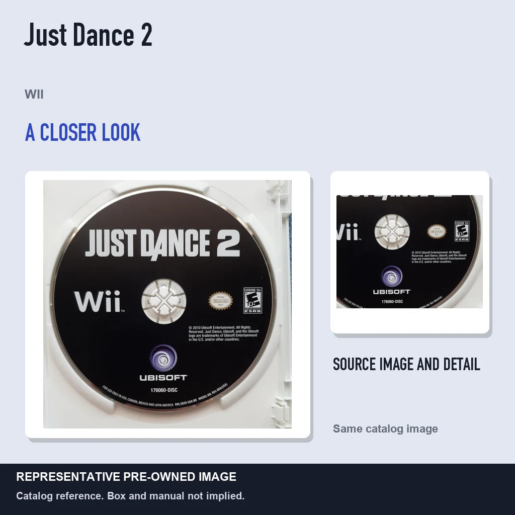 Representative pre-owned Just Dance 2 (Wii), full image with detail inset.