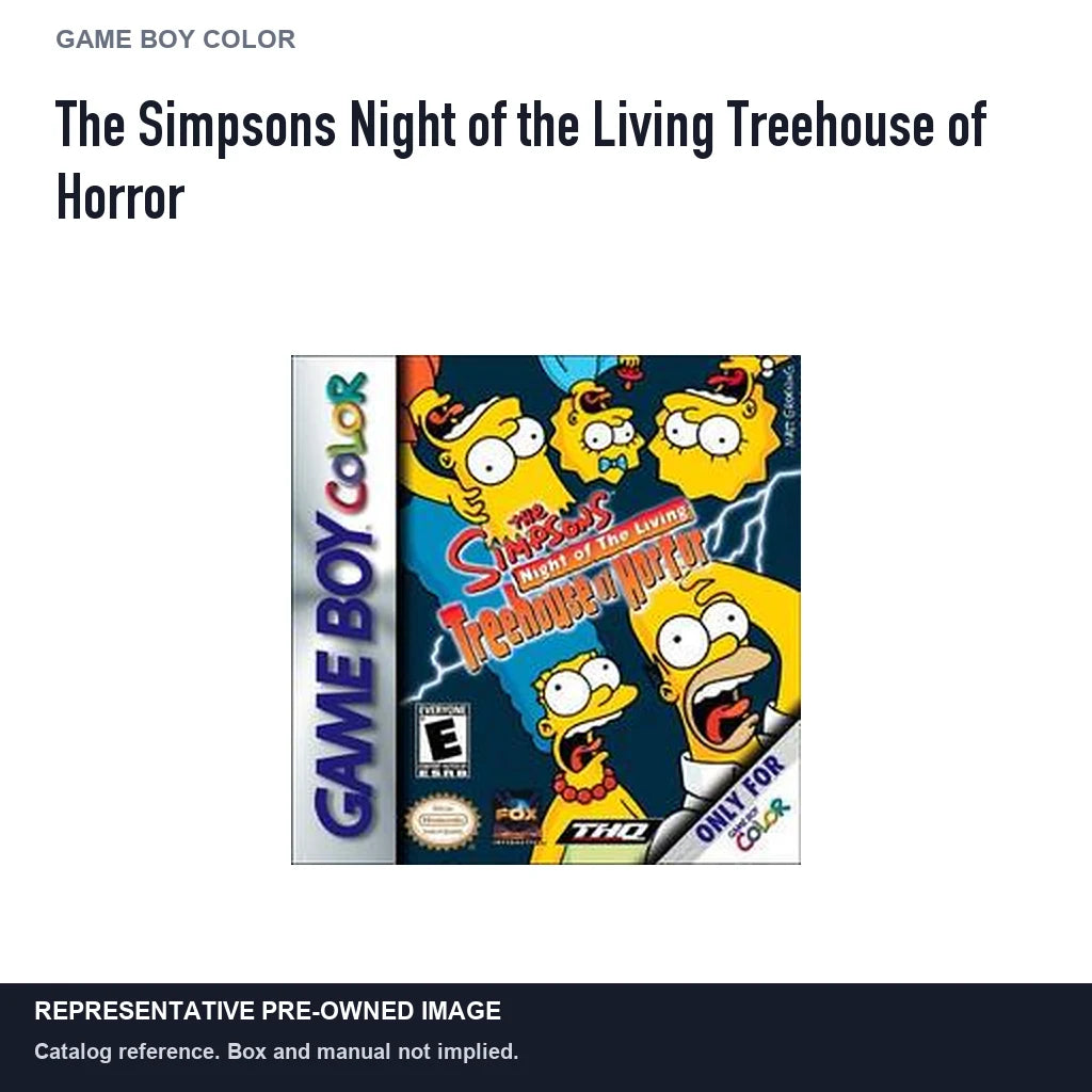 Representative pre-owned The Simpsons Night of the Living Treehouse of Horror (Game Boy Color), white product reference.