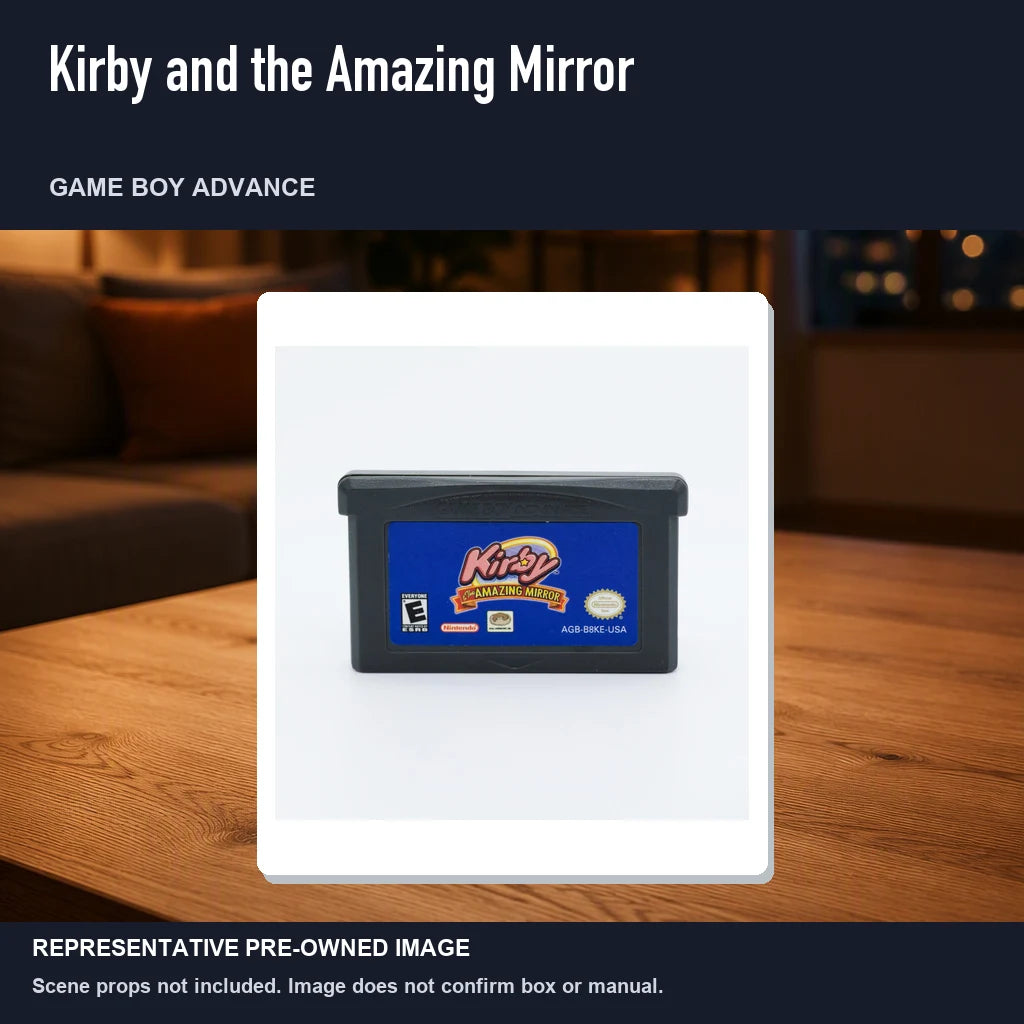 Representative pre-owned Kirby and the Amazing Mirror (Game Boy Advance), product image in a styled room scene.