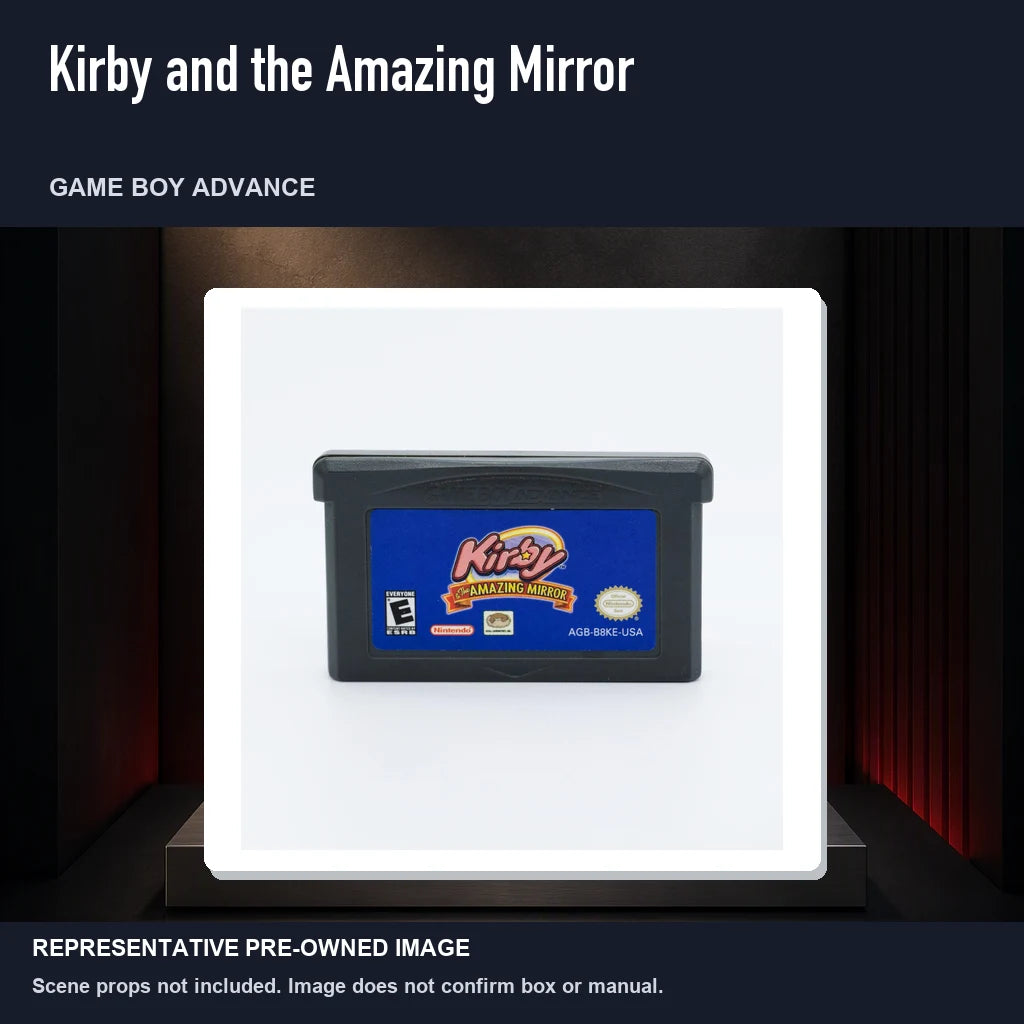 Representative pre-owned Kirby and the Amazing Mirror (Game Boy Advance), product image on a display panel.