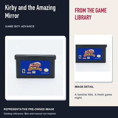 Representative pre-owned Kirby and the Amazing Mirror (Game Boy Advance), editorial image and detail.