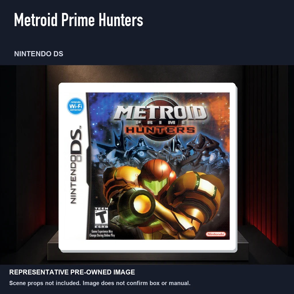 Representative pre-owned Metroid Prime Hunters (Nintendo DS), product image on a display panel.