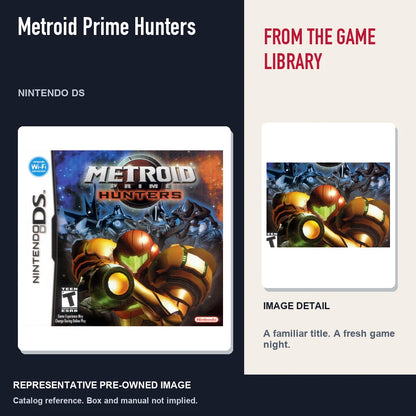 Representative pre-owned Metroid Prime Hunters (Nintendo DS), editorial image and detail.