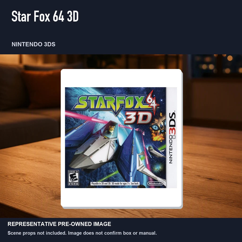 Representative pre-owned Star Fox 64 3D (Nintendo 3DS), product image in a styled room scene.