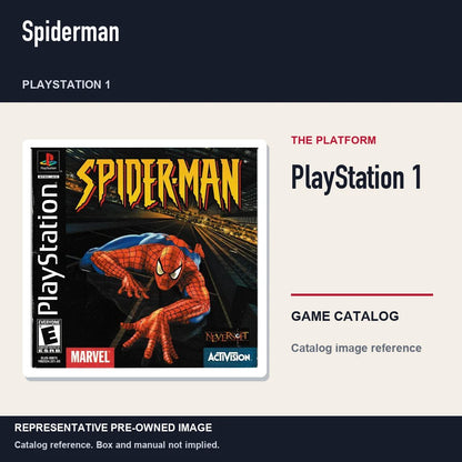 Representative pre-owned Spiderman (PlayStation 1), platform product layout.