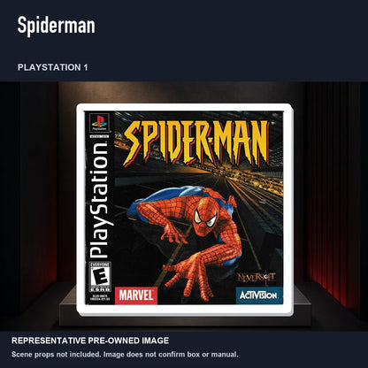 Representative pre-owned Spiderman (PlayStation 1), product image on a display panel.