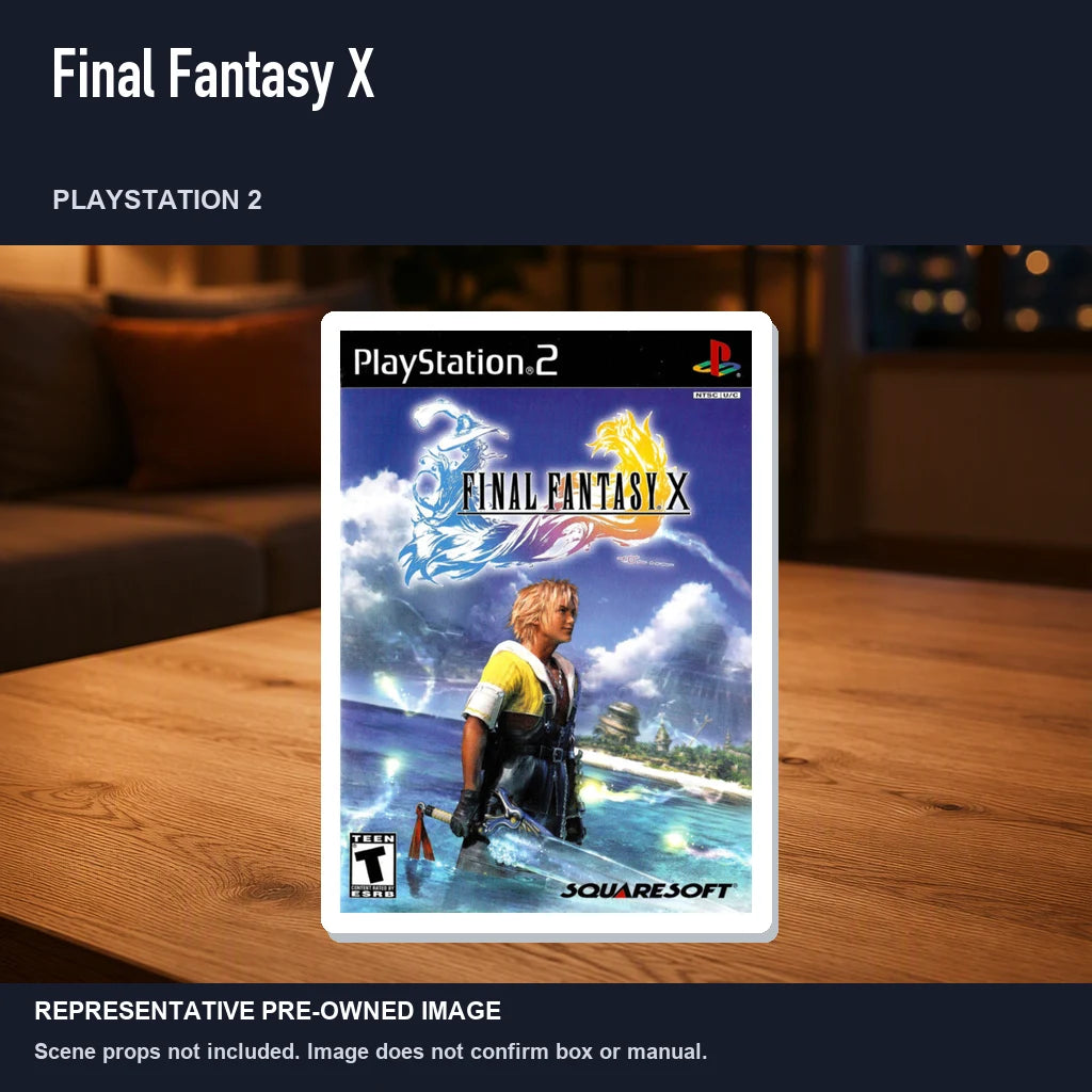 Representative pre-owned Final Fantasy X (PlayStation 2), product image in a styled room scene.