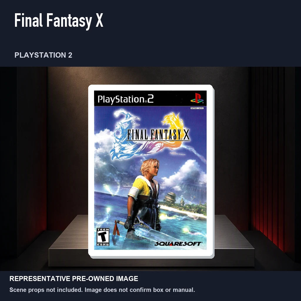 Representative pre-owned Final Fantasy X (PlayStation 2), product image on a display panel.
